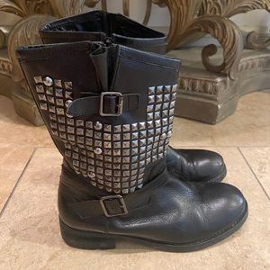 Kenneth Cole Black Leather studded combat boots